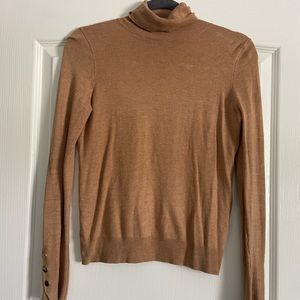 Zara Knit Turtleneck in Camel with Gold Accent Buttons, Size Small
